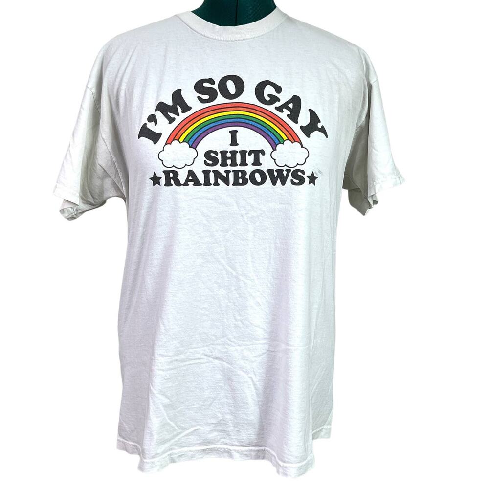 Spencer's Gifts Vintage Unisex I'm So Gay Graphic Cotton T-Shirt Size XL White